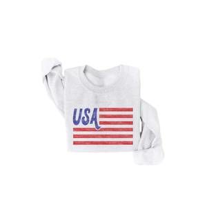 NEW OAT COLLECTIVE women's usa flag graphic sweatshirt in white heather